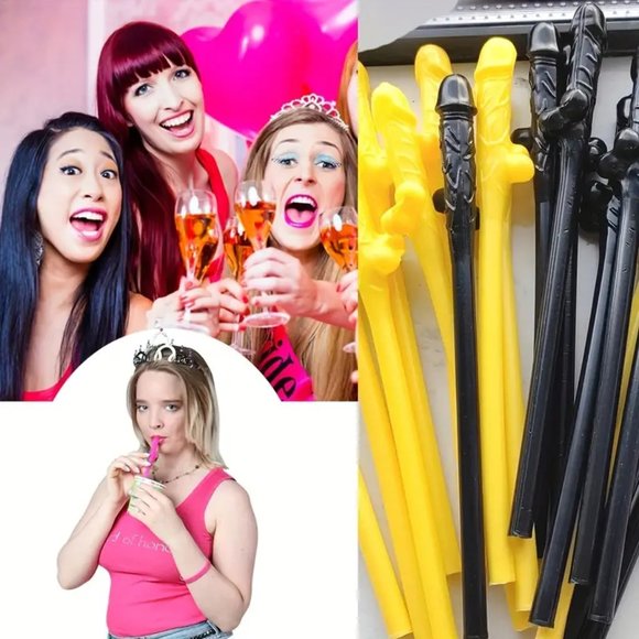 {NEW} 10Pc Bachelorette Party Penis Straws Plastic Mixed Colors - Picture 2 of 4